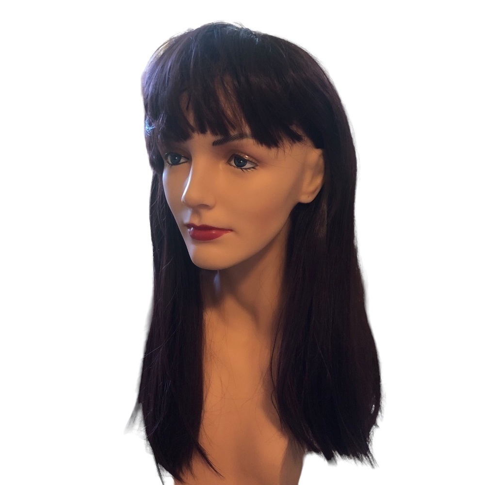 Halloween Long Auburn Wig Choppy Bangs Inner Adjustable Cap Synthetic Cosplay